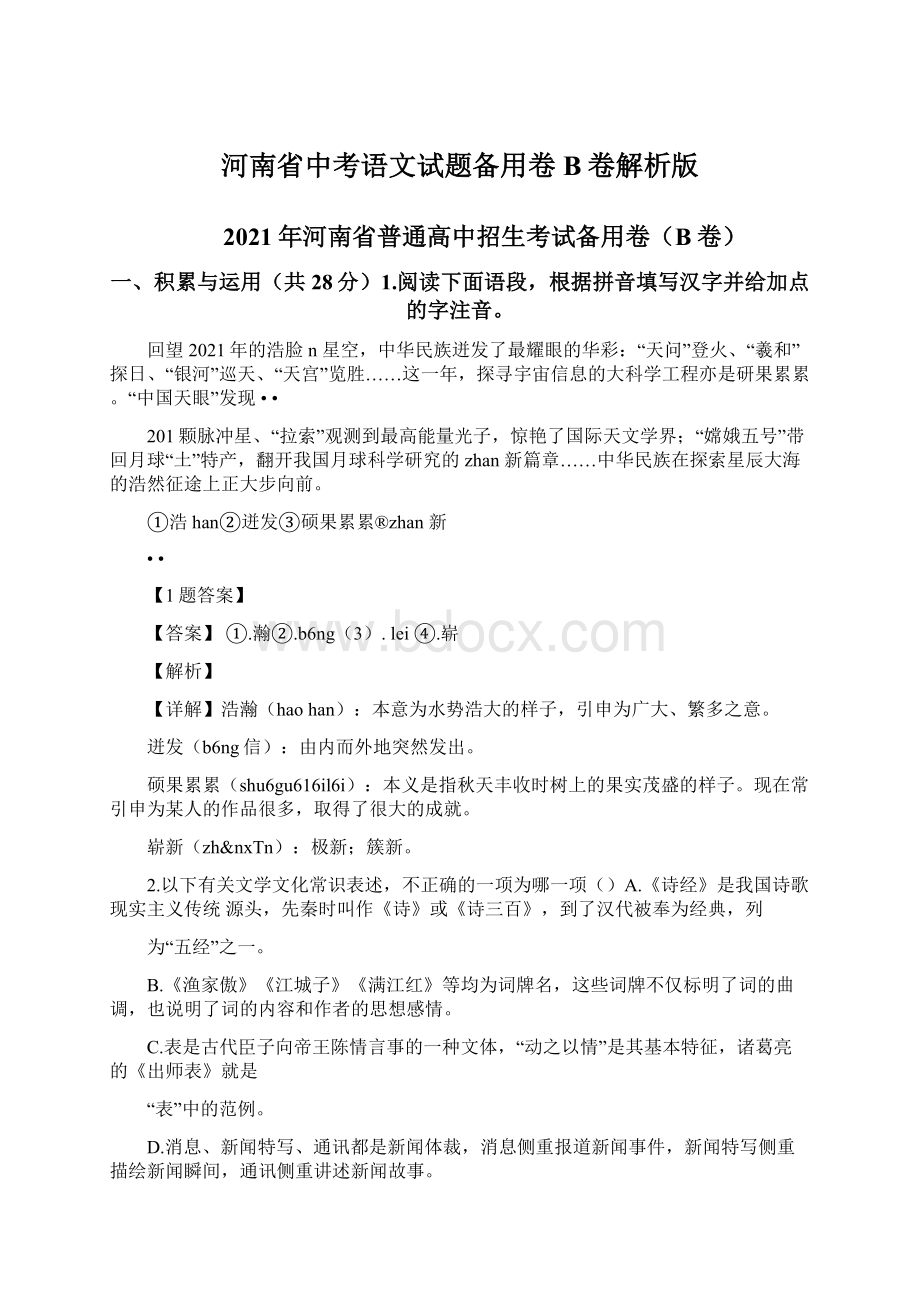 河南省中考语文试题备用卷B卷解析版.docx