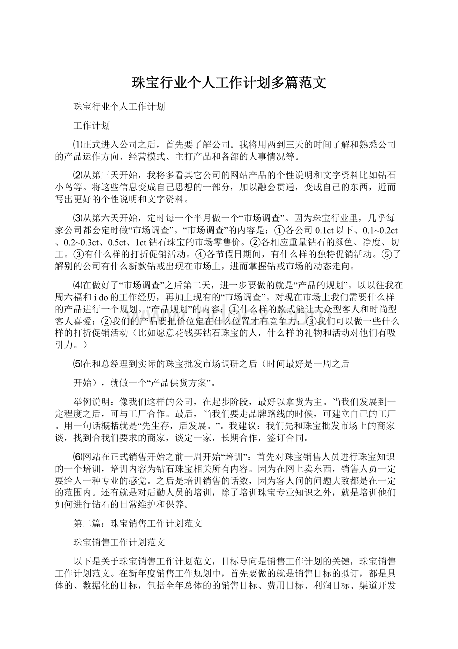 珠宝行业个人工作计划多篇范文Word格式文档下载.docx