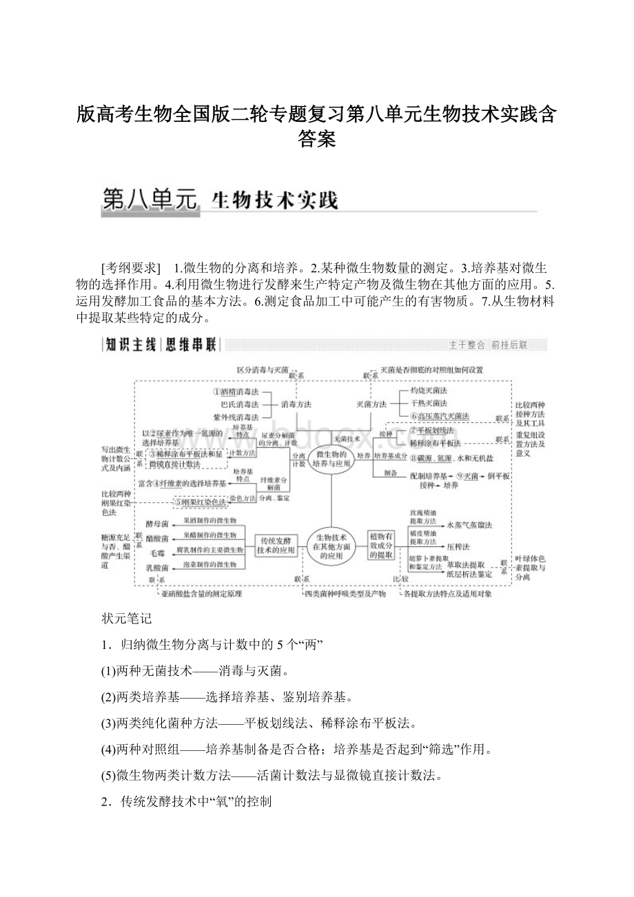 版高考生物全国版二轮专题复习第八单元生物技术实践含答案Word文档下载推荐.docx_第1页