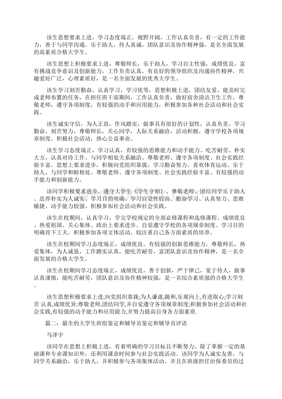 高校大学生毕业辅导员鉴定意见.docx_第2页