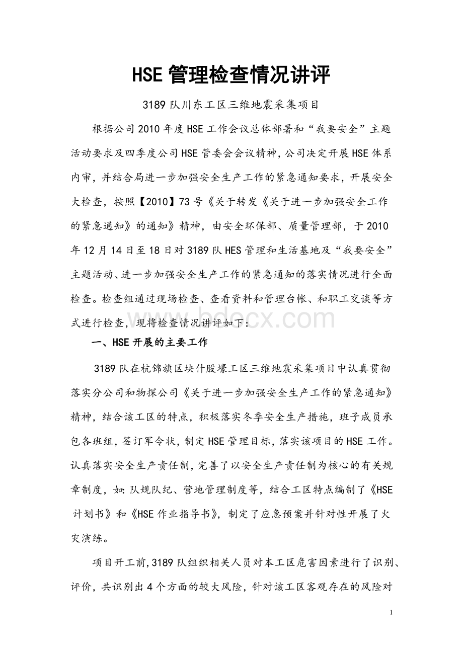 队项目HSE检查讲评材料.doc_第1页