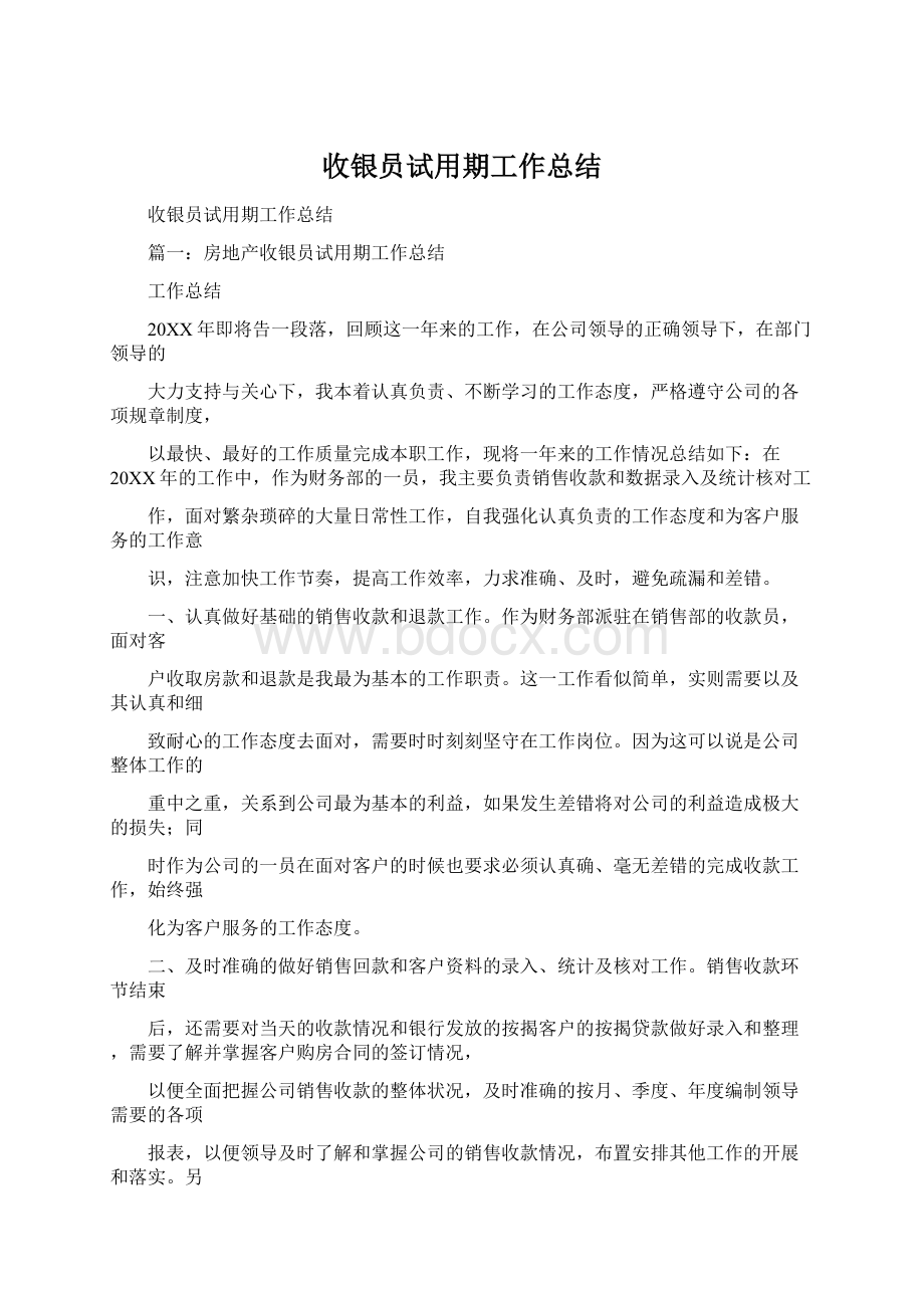 收银员试用期工作总结.docx