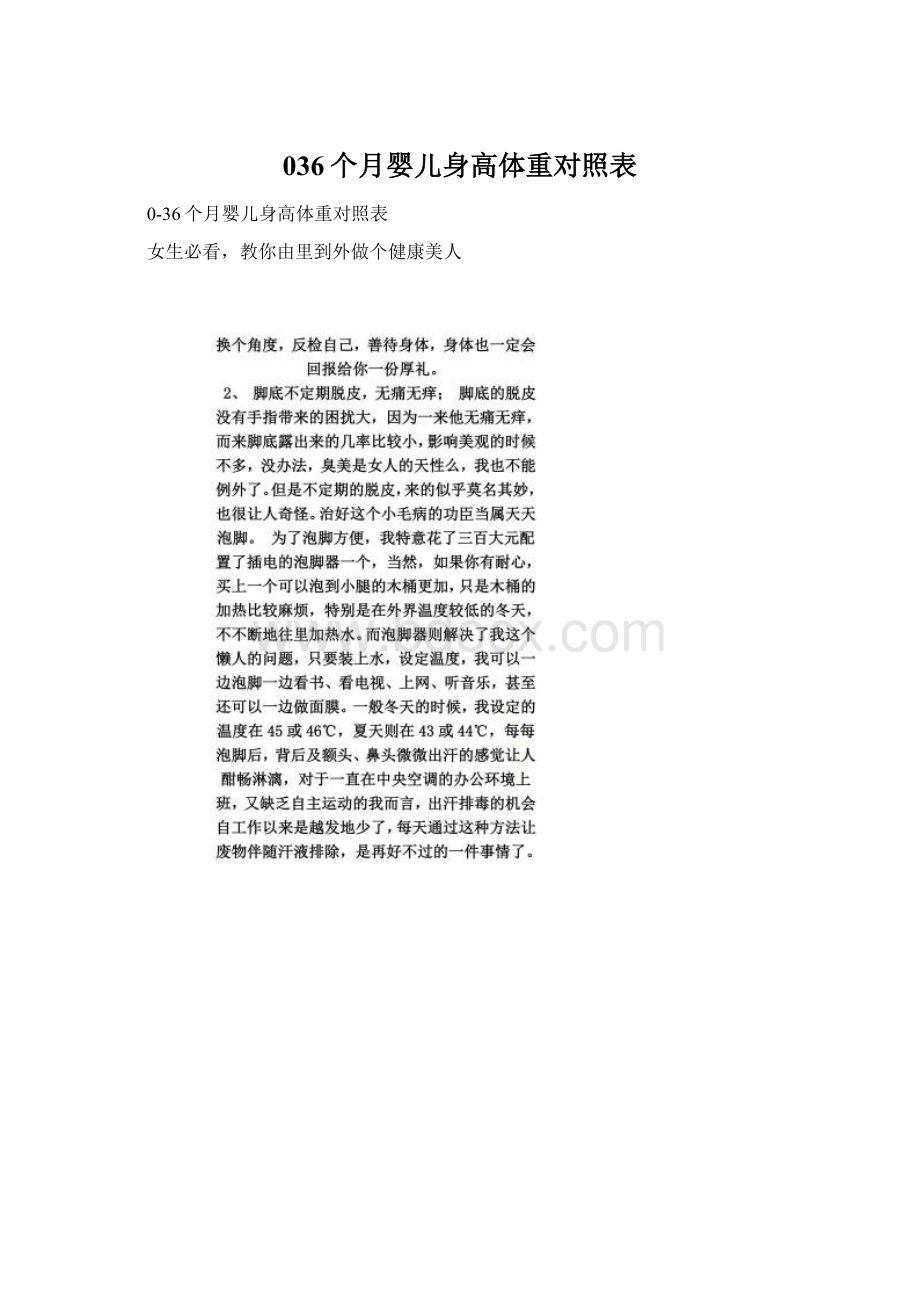 036个月婴儿身高体重对照表.docx_第1页