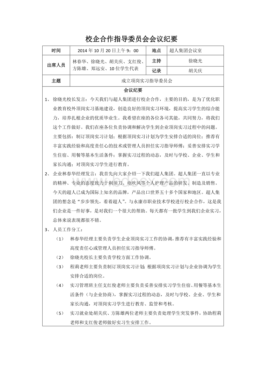 校企合作指导委员会会议纪要(超人)Word下载.doc_第1页