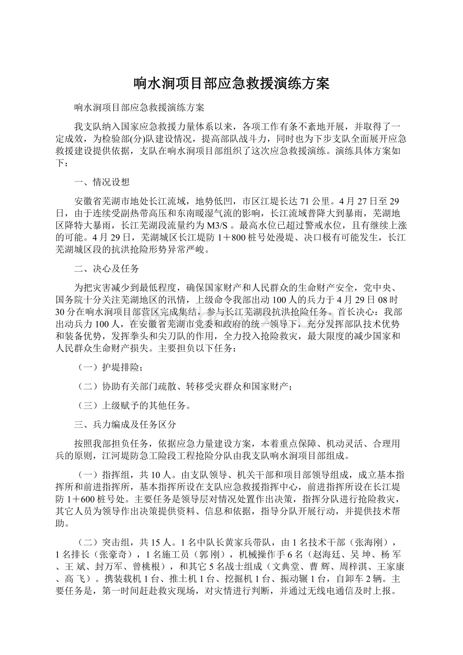 响水涧项目部应急救援演练方案Word下载.docx