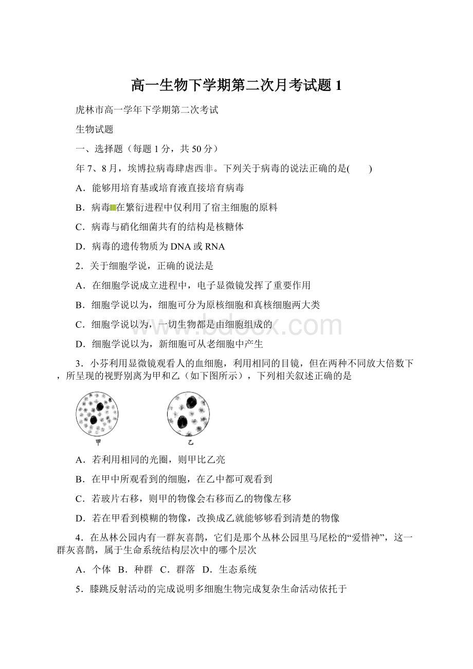 高一生物下学期第二次月考试题1Word文档下载推荐.docx