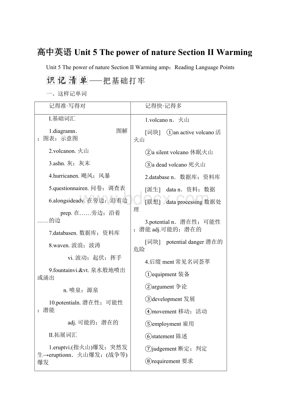 高中英语 Unit 5 The power of nature Section Ⅱ Warming.docx