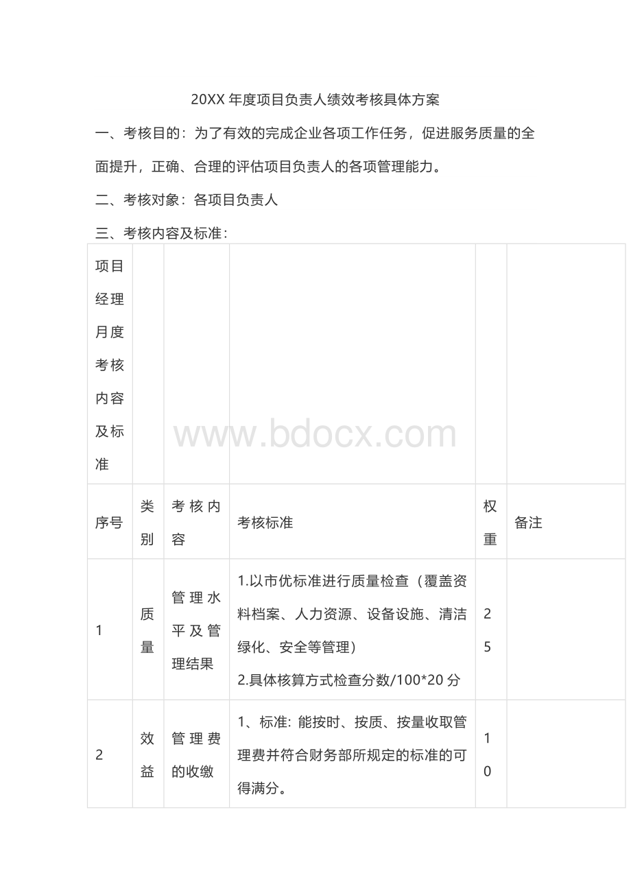 20XX年度项目负责人绩效考核具体方案Word格式.docx_第1页