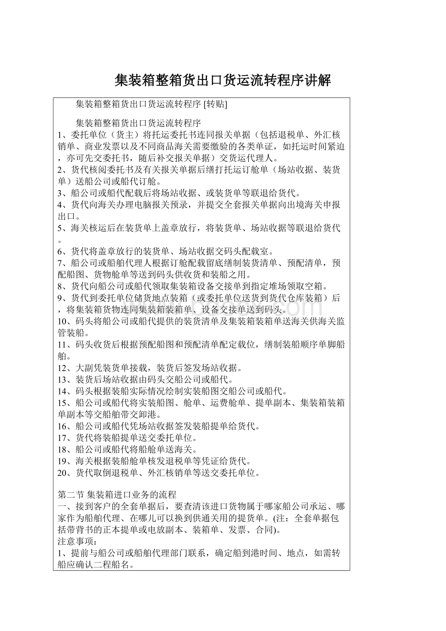 集装箱整箱货出口货运流转程序讲解Word文档下载推荐.docx_第1页