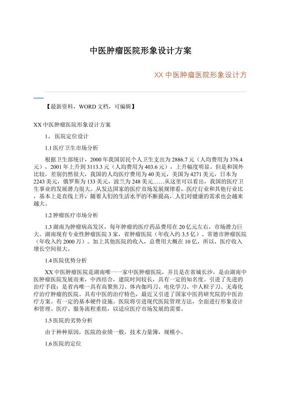 中医肿瘤医院形象设计方案Word文件下载.docx