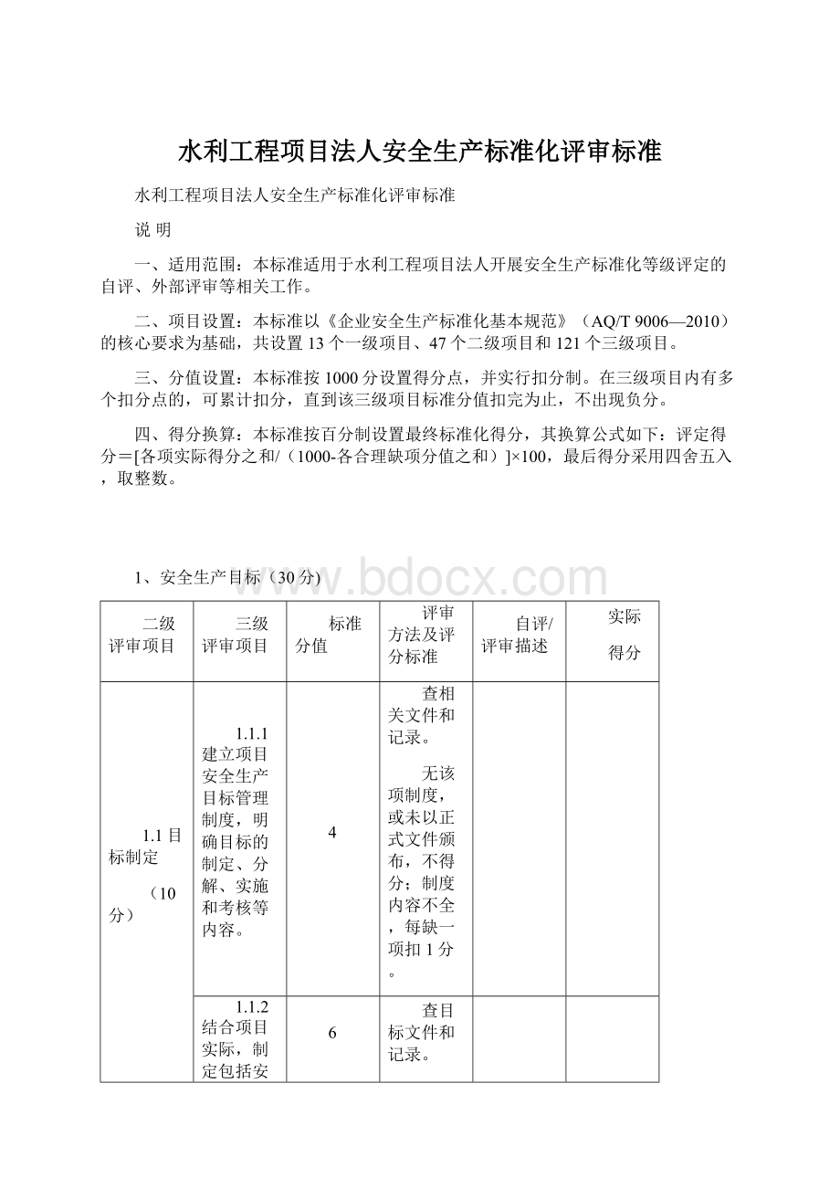 水利工程项目法人安全生产标准化评审标准.docx