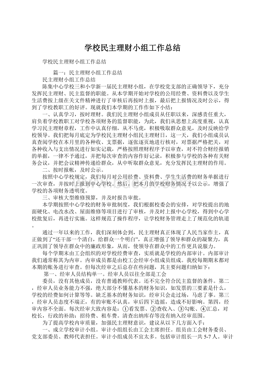 学校民主理财小组工作总结文档格式.docx