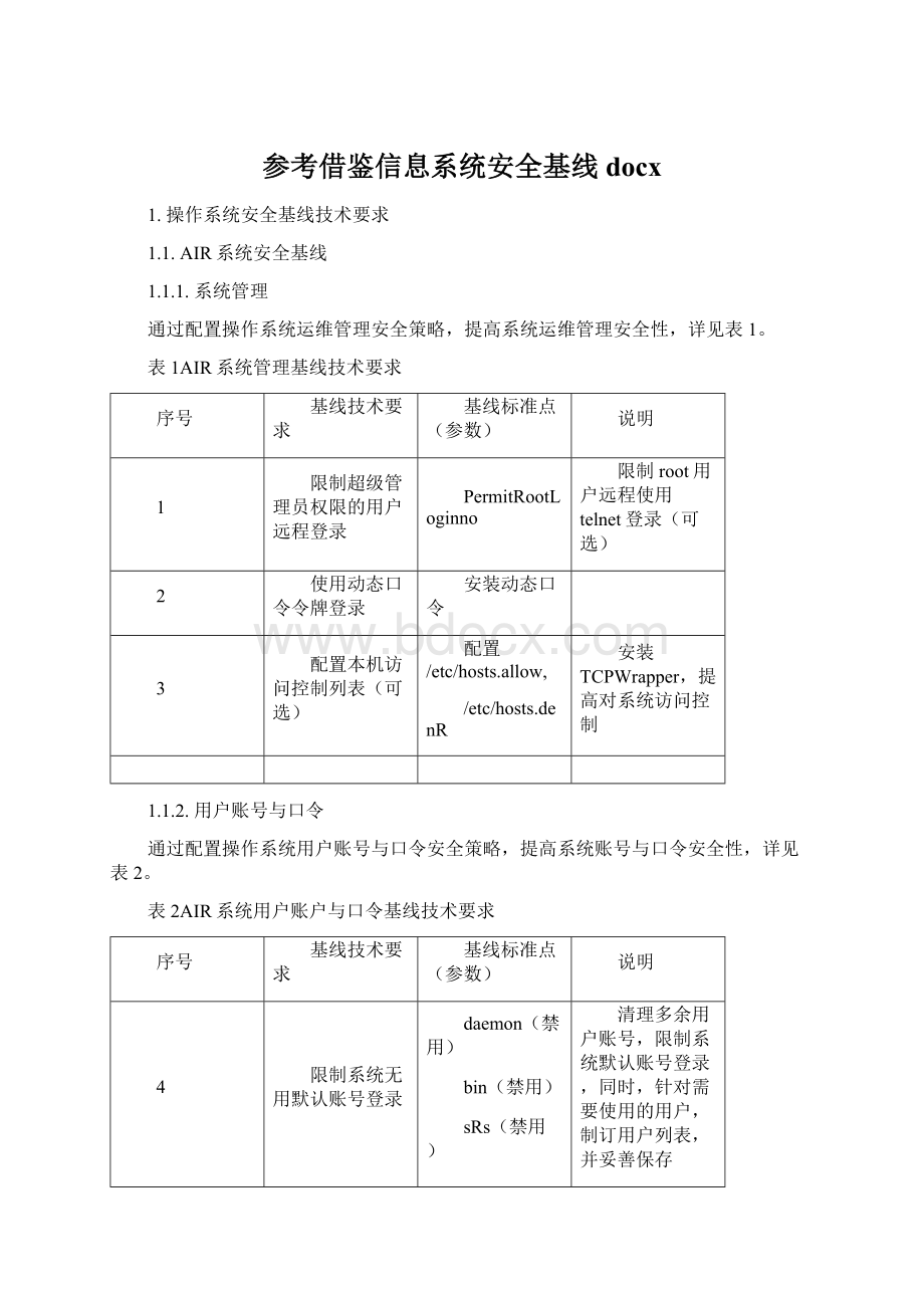 参考借鉴信息系统安全基线docxWord文件下载.docx_第1页