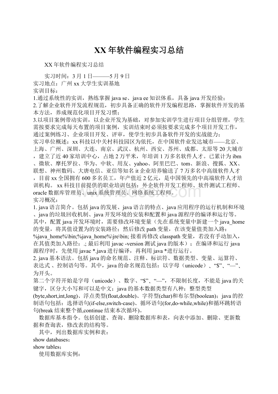 XX年软件编程实习总结Word格式文档下载.docx