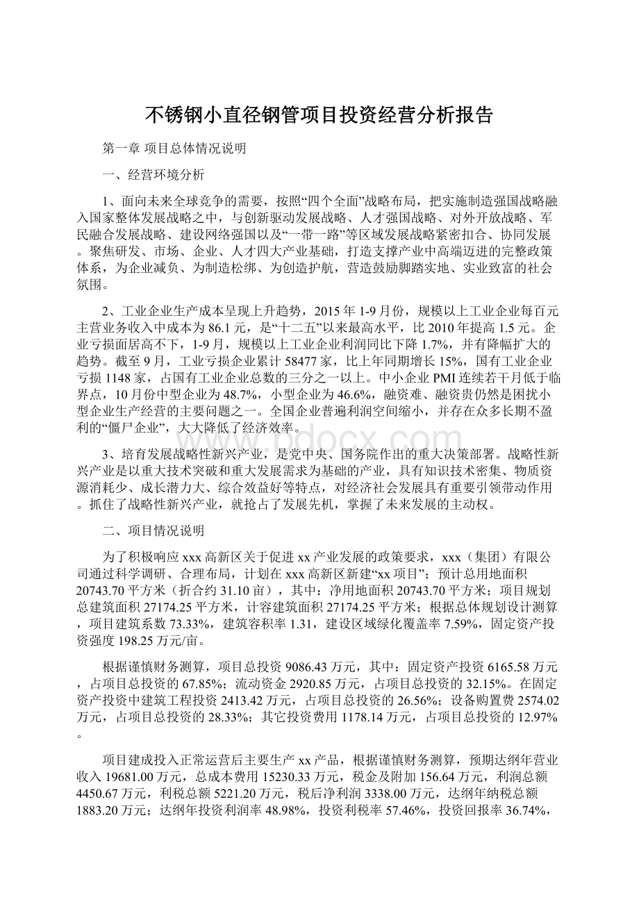 不锈钢小直径钢管项目投资经营分析报告Word格式文档下载.docx