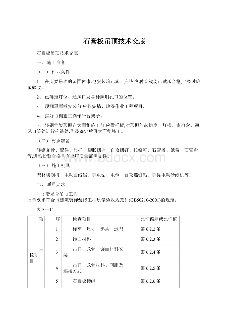 石膏板吊顶技术交底.docx