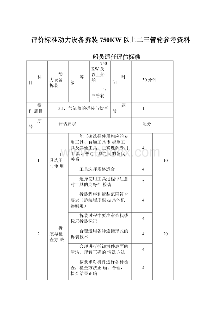 评价标准动力设备拆装750KW以上二三管轮参考资料.docx