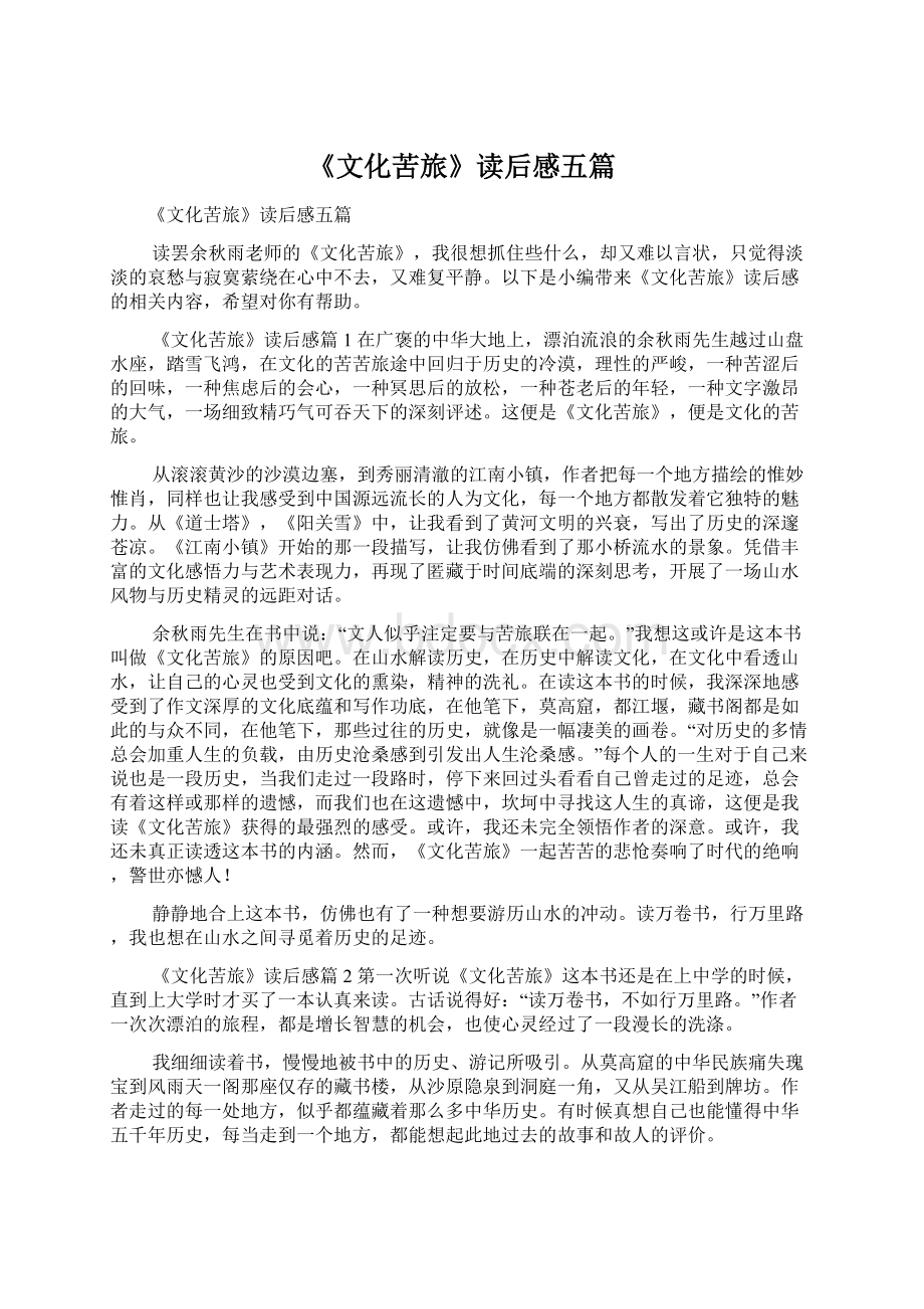 《文化苦旅》读后感五篇.docx