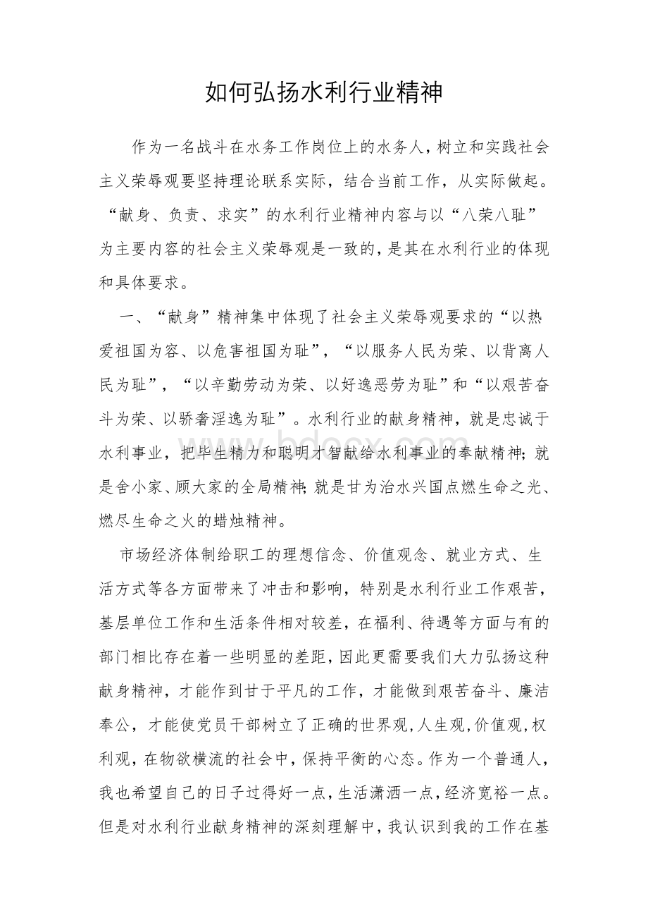 如何弘扬水利行业精神_精品文档.doc_第1页