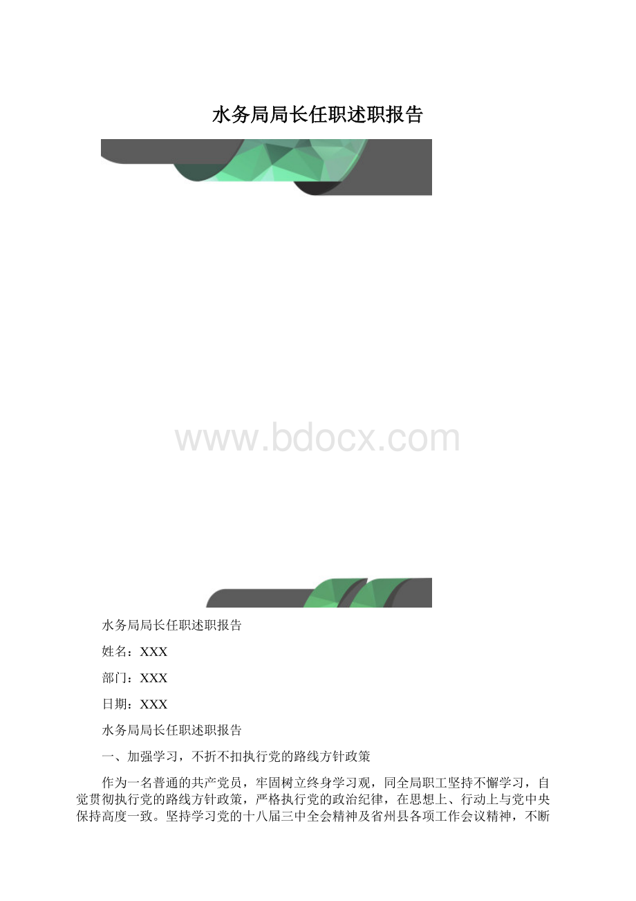 水务局局长任职述职报告.docx_第1页