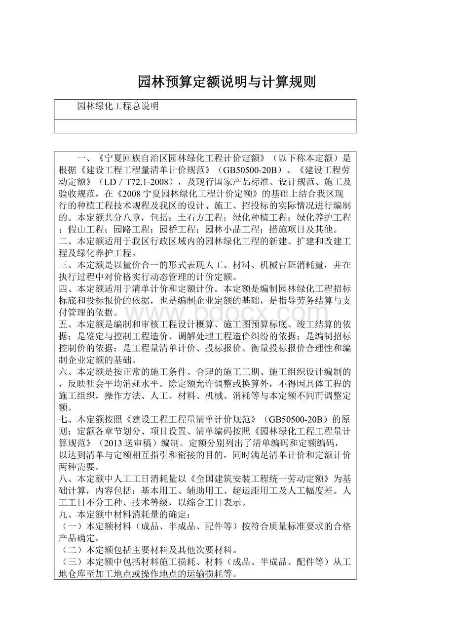 园林预算定额说明与计算规则Word下载.docx