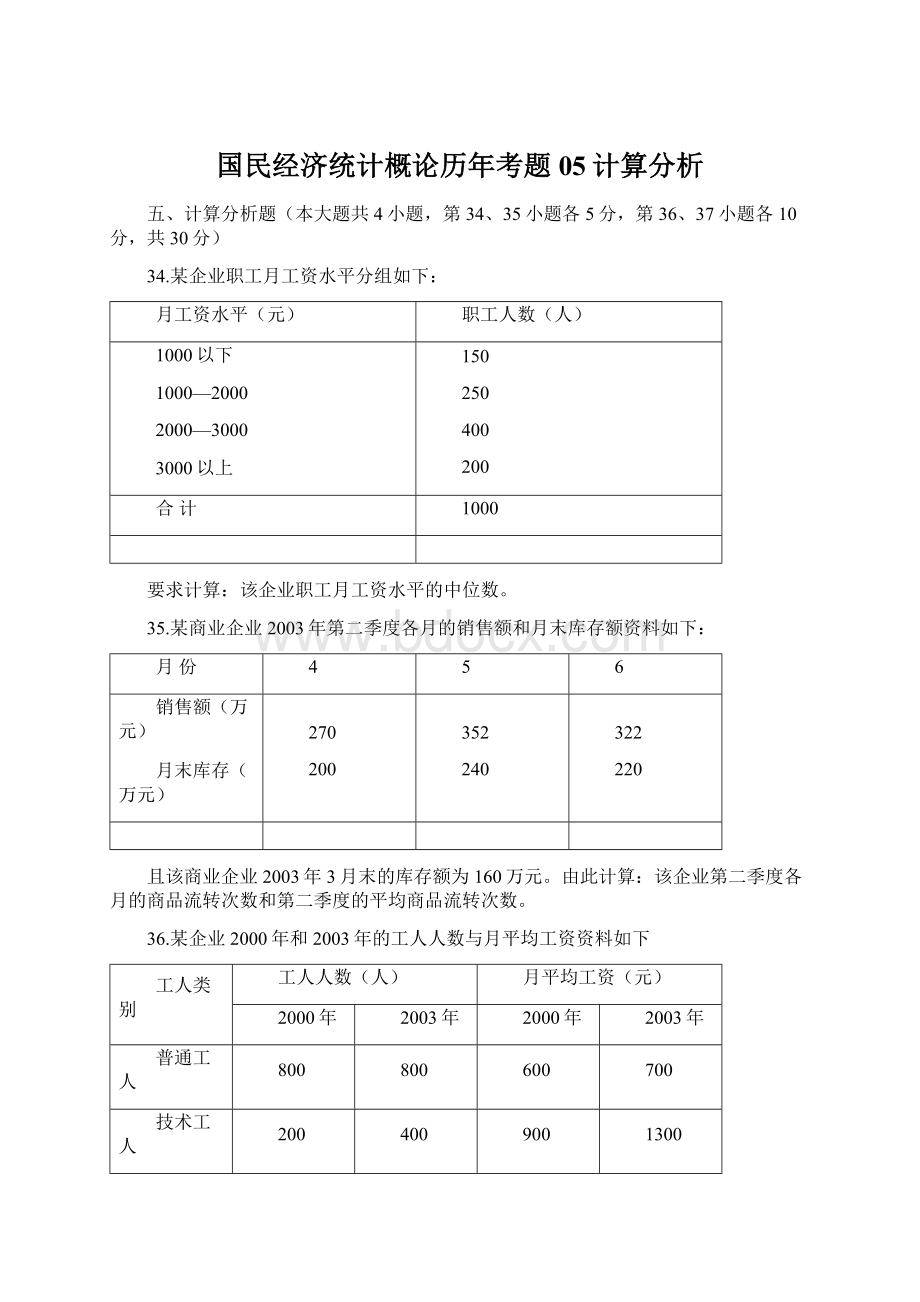 国民经济统计概论历年考题05计算分析文档格式.docx