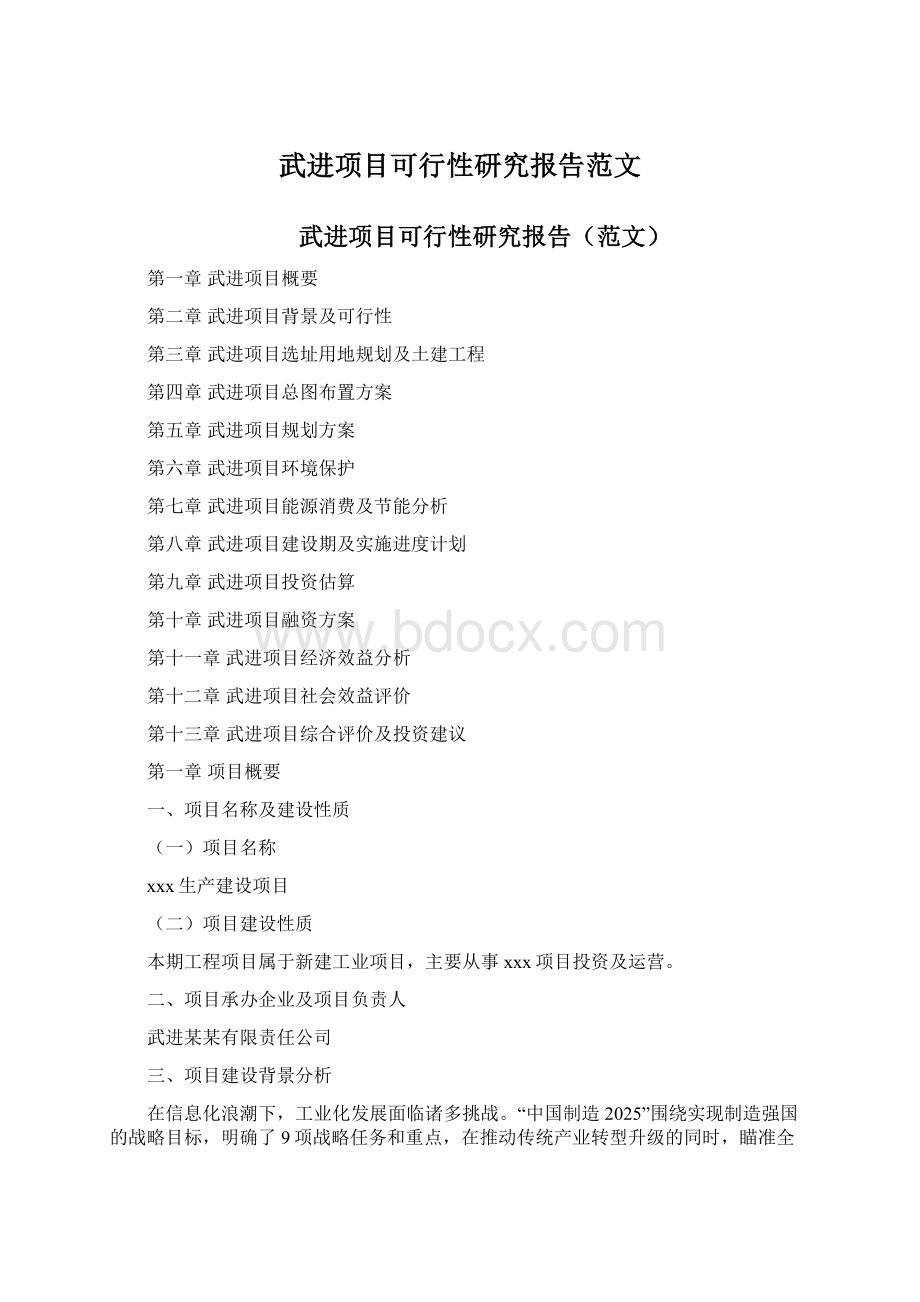 武进项目可行性研究报告范文.docx