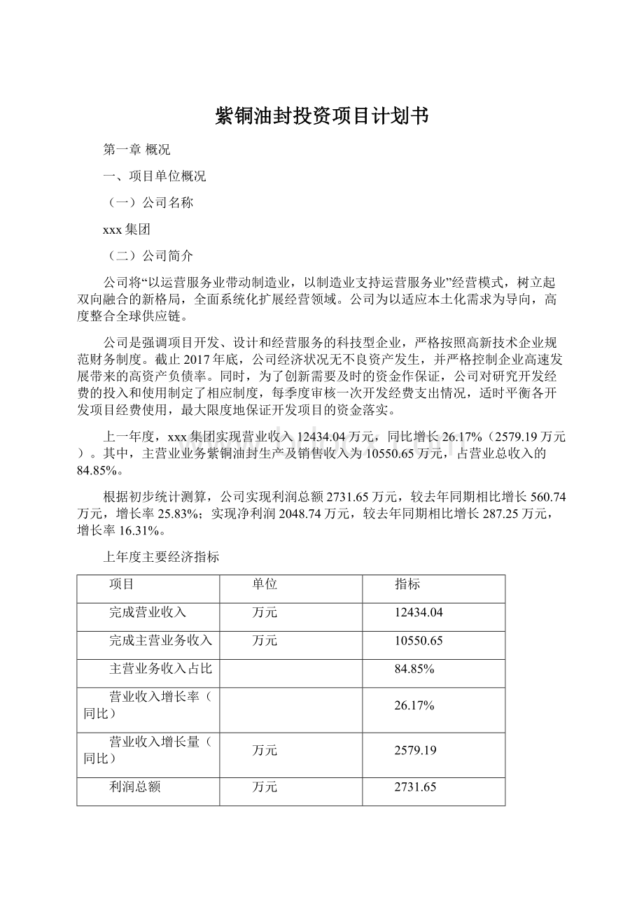 紫铜油封投资项目计划书.docx