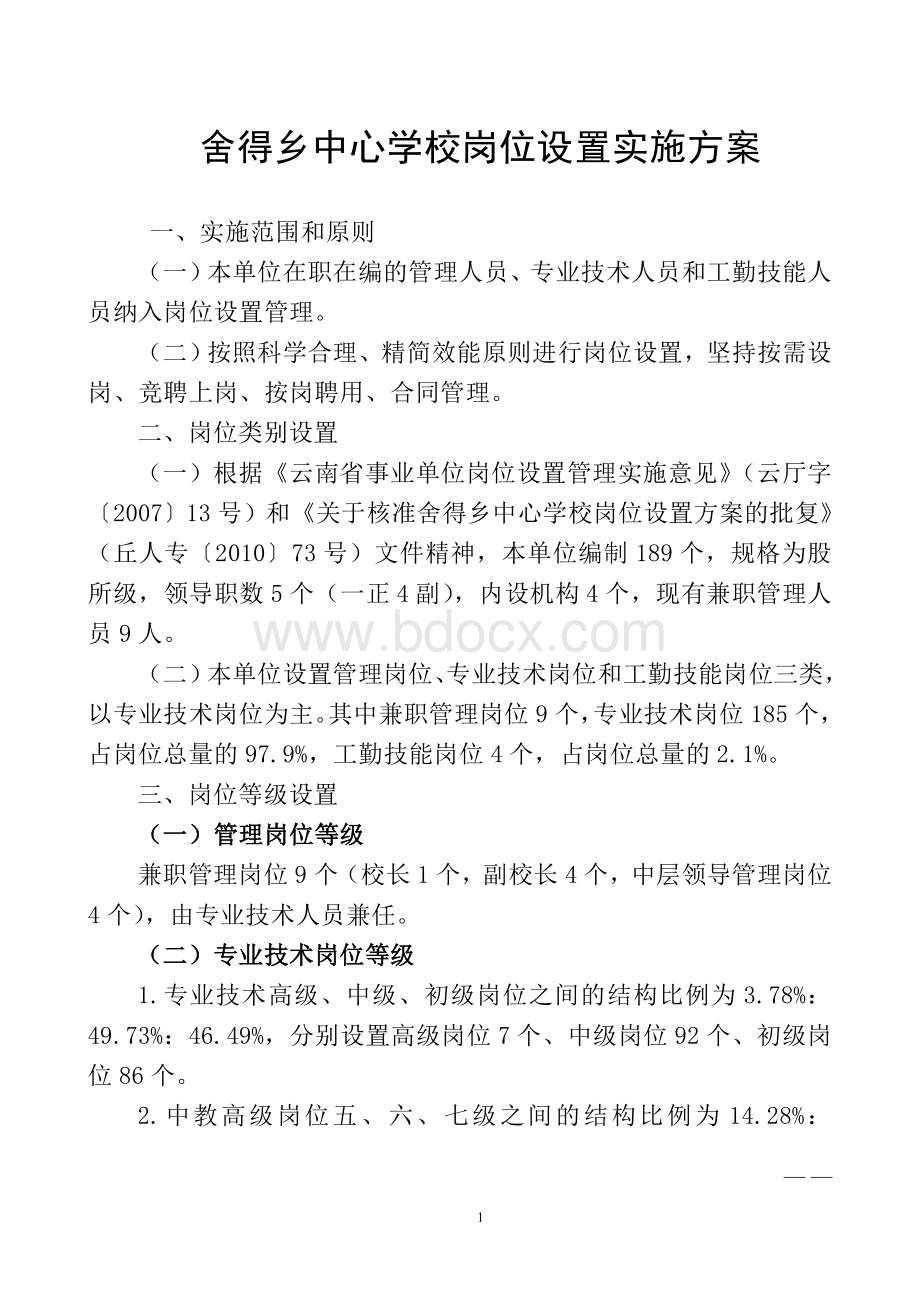 号舍得乡中心学校岗位设置实施方案Word下载.doc