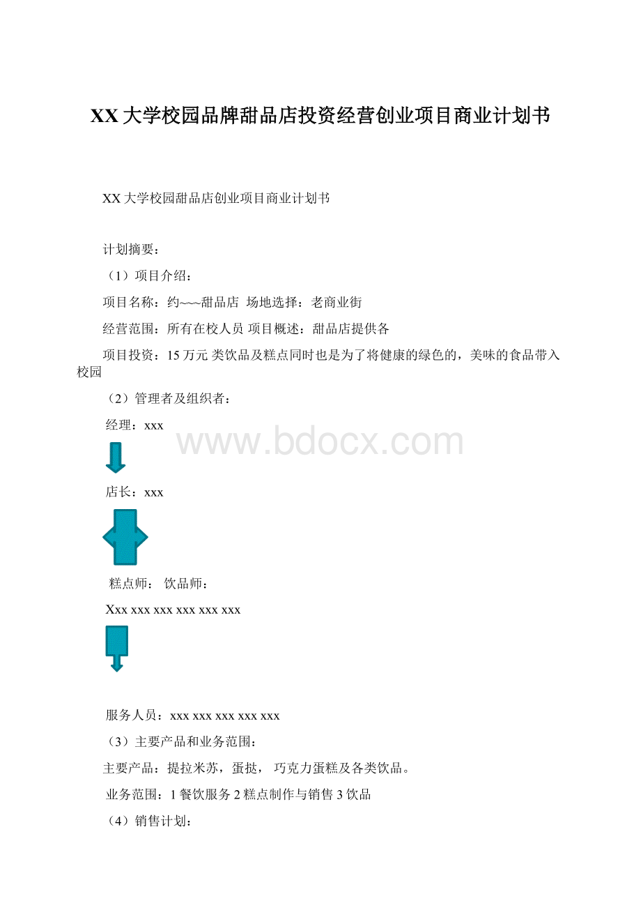 XX大学校园品牌甜品店投资经营创业项目商业计划书文档格式.docx_第1页