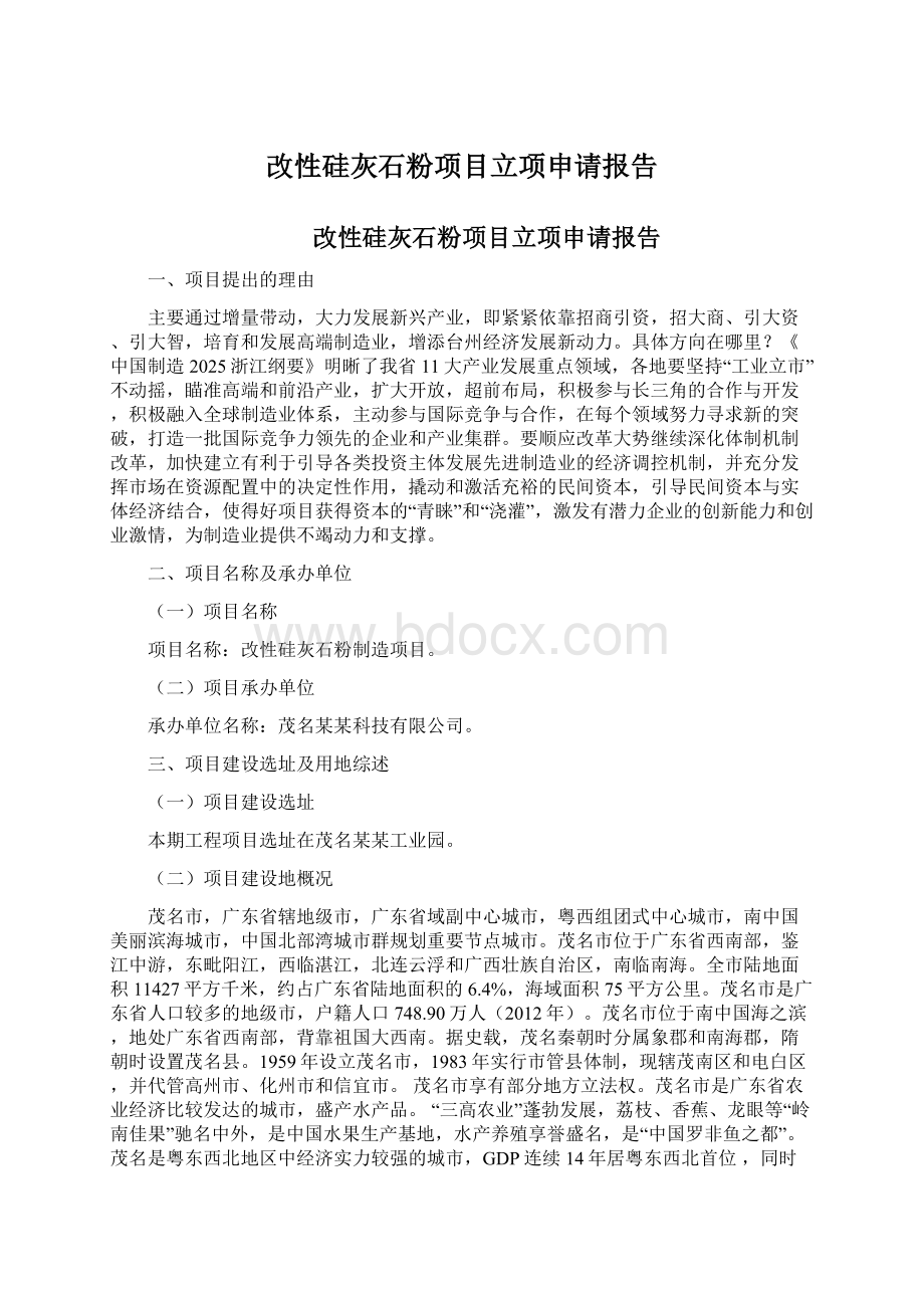 改性硅灰石粉项目立项申请报告.docx