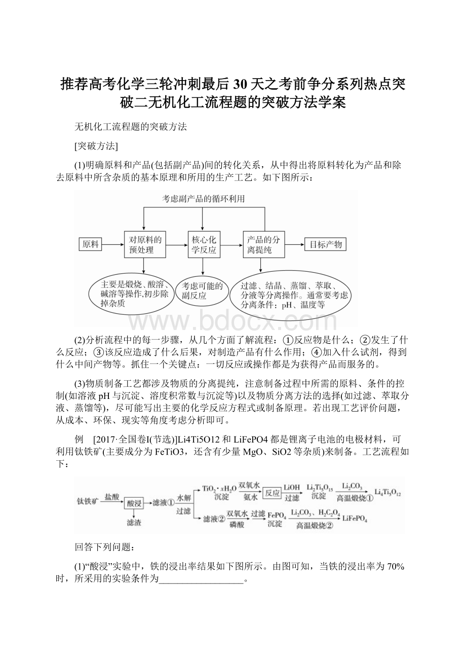 推荐高考化学三轮冲刺最后30天之考前争分系列热点突破二无机化工流程题的突破方法学案.docx_第1页