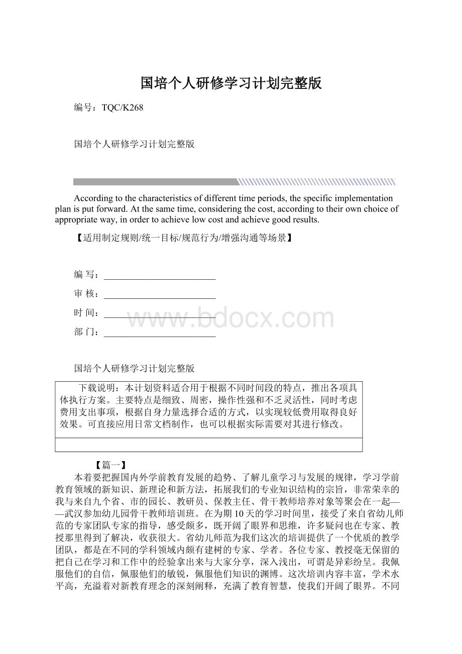 国培个人研修学习计划完整版Word文档格式.docx