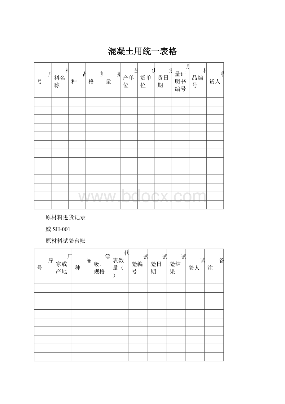 混凝土用统一表格.docx_第1页