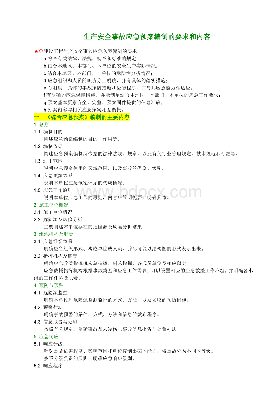 生产安全事故应急预案编制的内容.doc