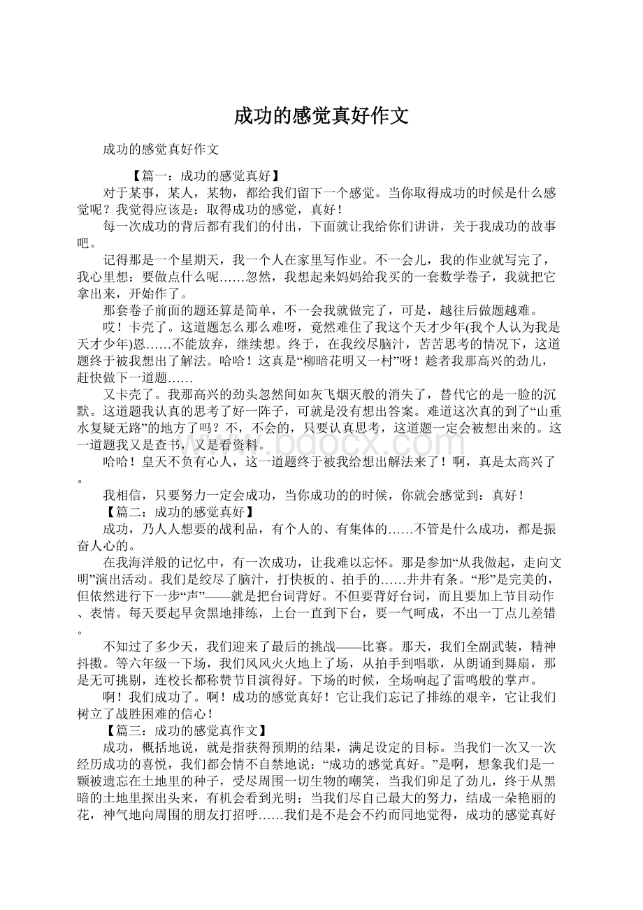 成功的感觉真好作文文档格式.docx