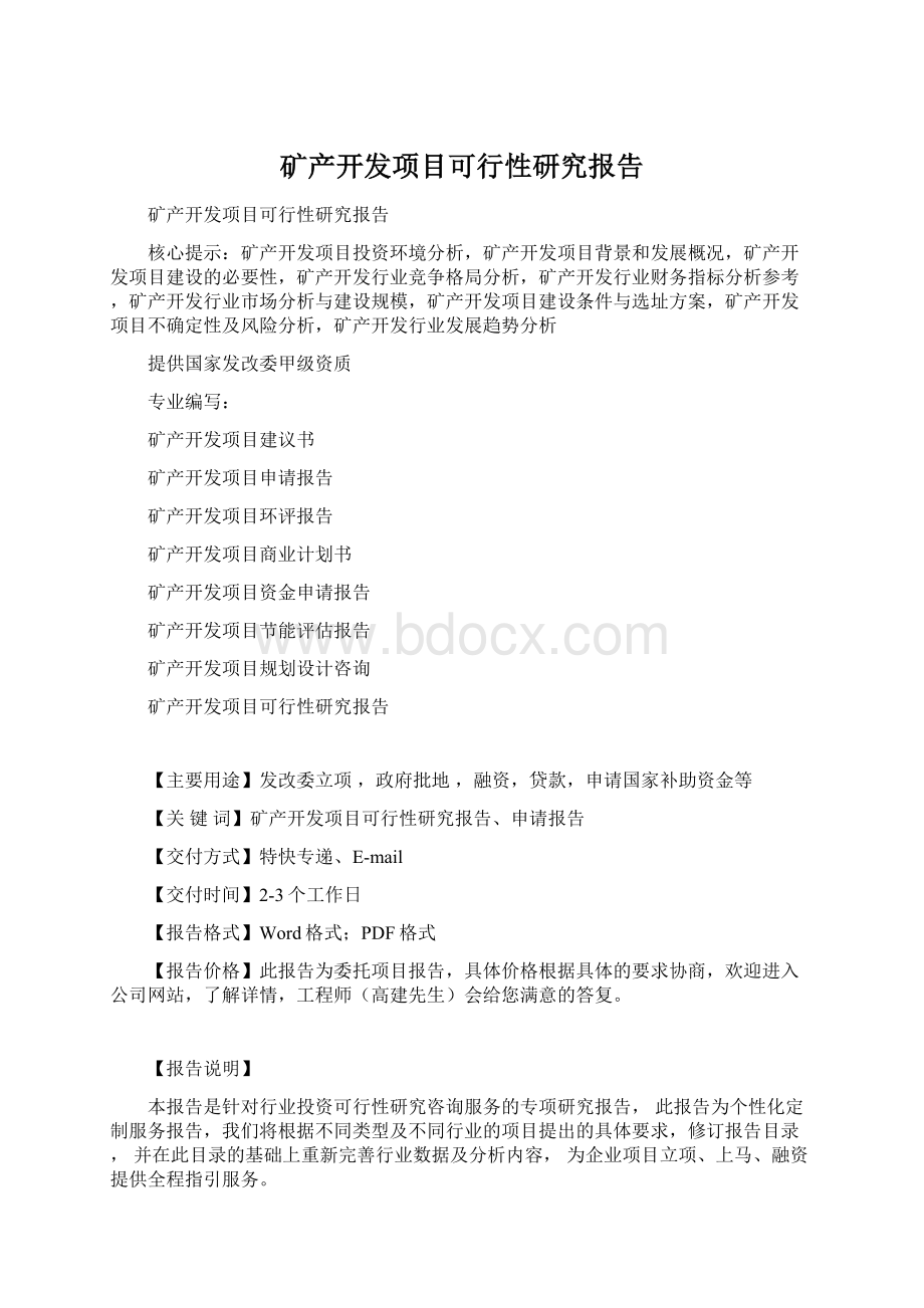 矿产开发项目可行性研究报告Word下载.docx