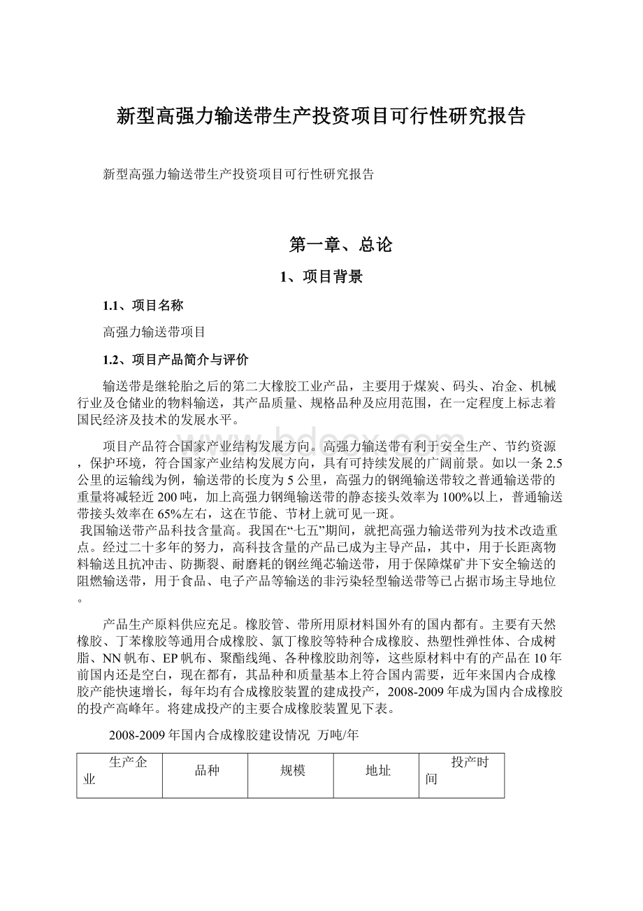 新型高强力输送带生产投资项目可行性研究报告Word文档格式.docx_第1页