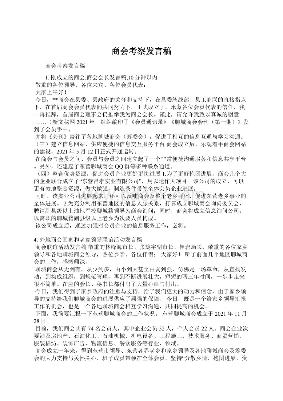 商会考察发言稿Word格式文档下载.docx