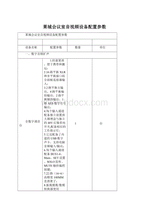 莱城会议室音视频设备配置参数Word格式文档下载.docx