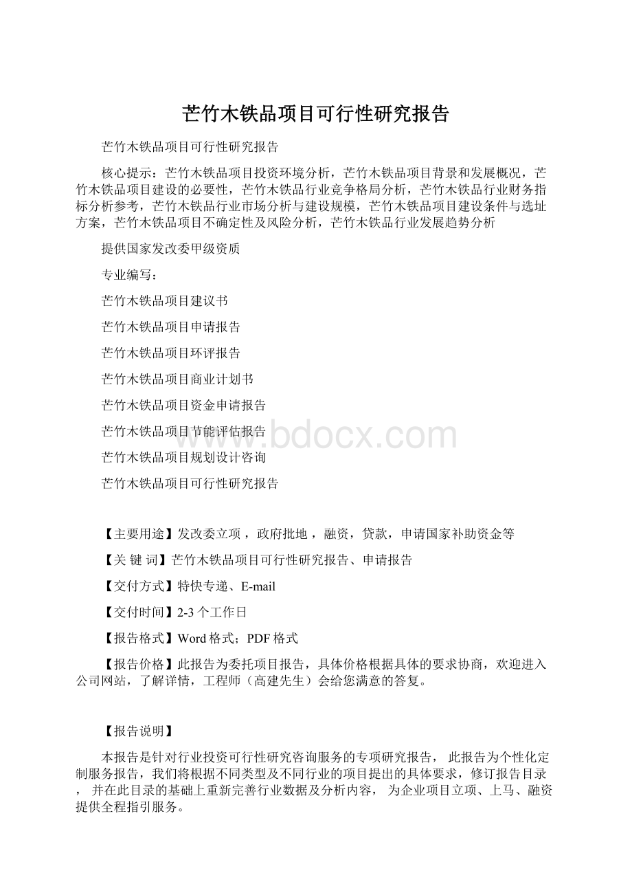 芒竹木铁品项目可行性研究报告Word文档格式.docx_第1页