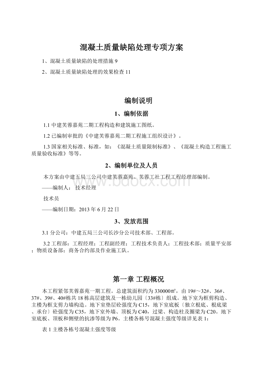 混凝土质量缺陷处理专项方案Word格式.docx