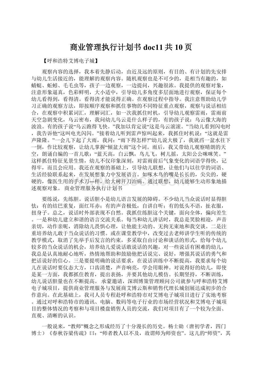 商业管理执行计划书doc11共10页Word文档下载推荐.docx