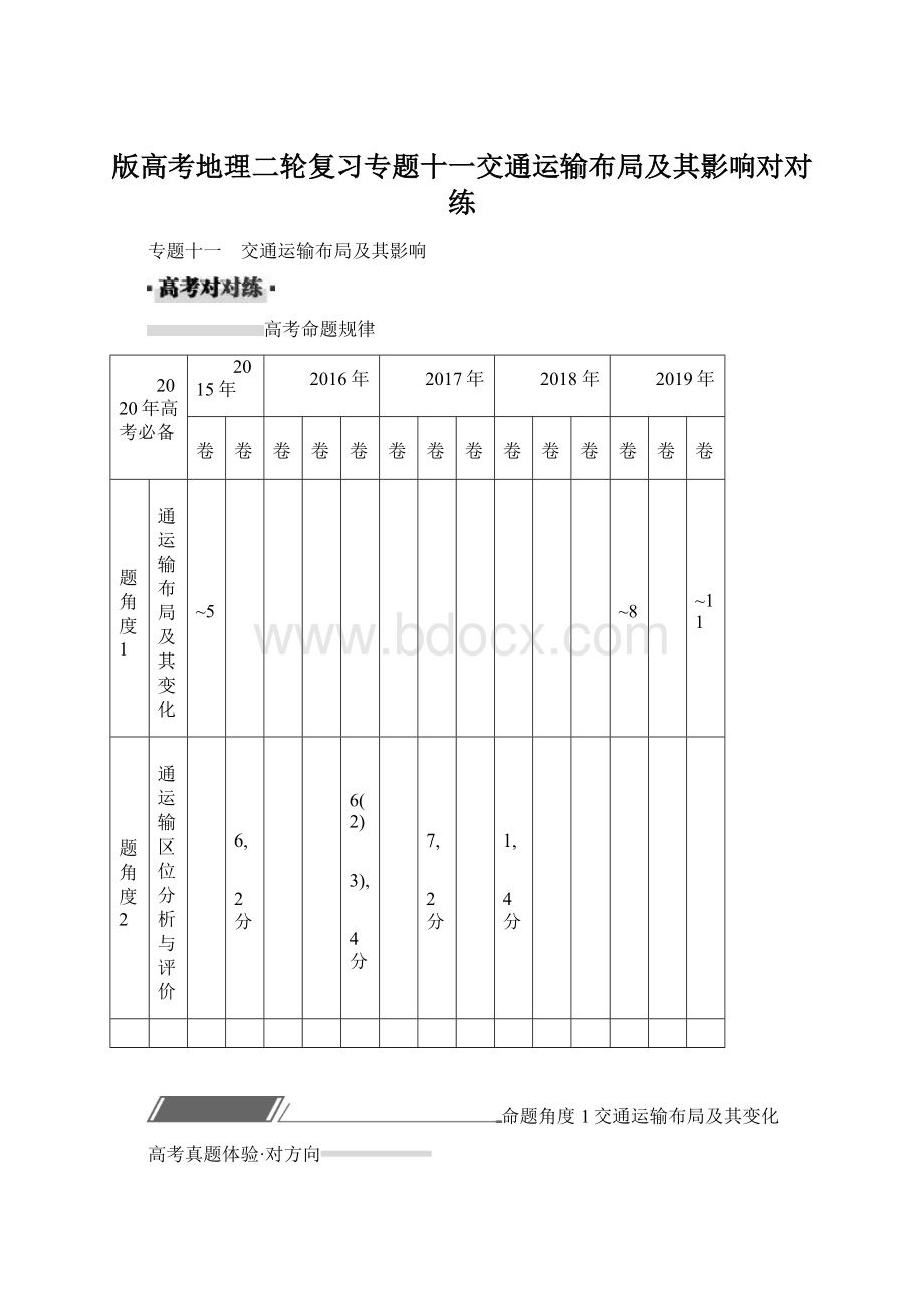 版高考地理二轮复习专题十一交通运输布局及其影响对对练.docx_第1页