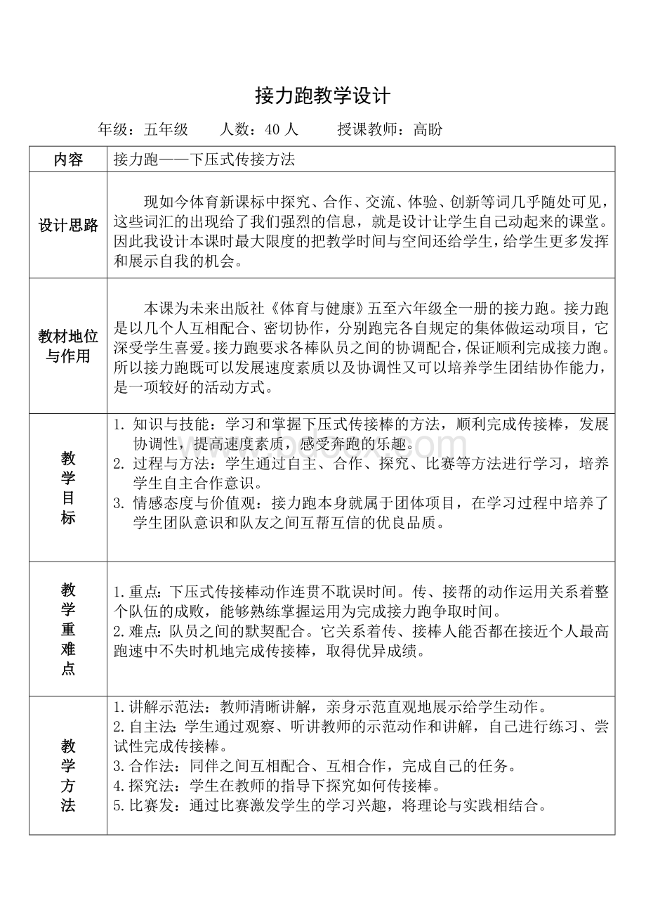 五年级接力跑教学设计.doc_第1页