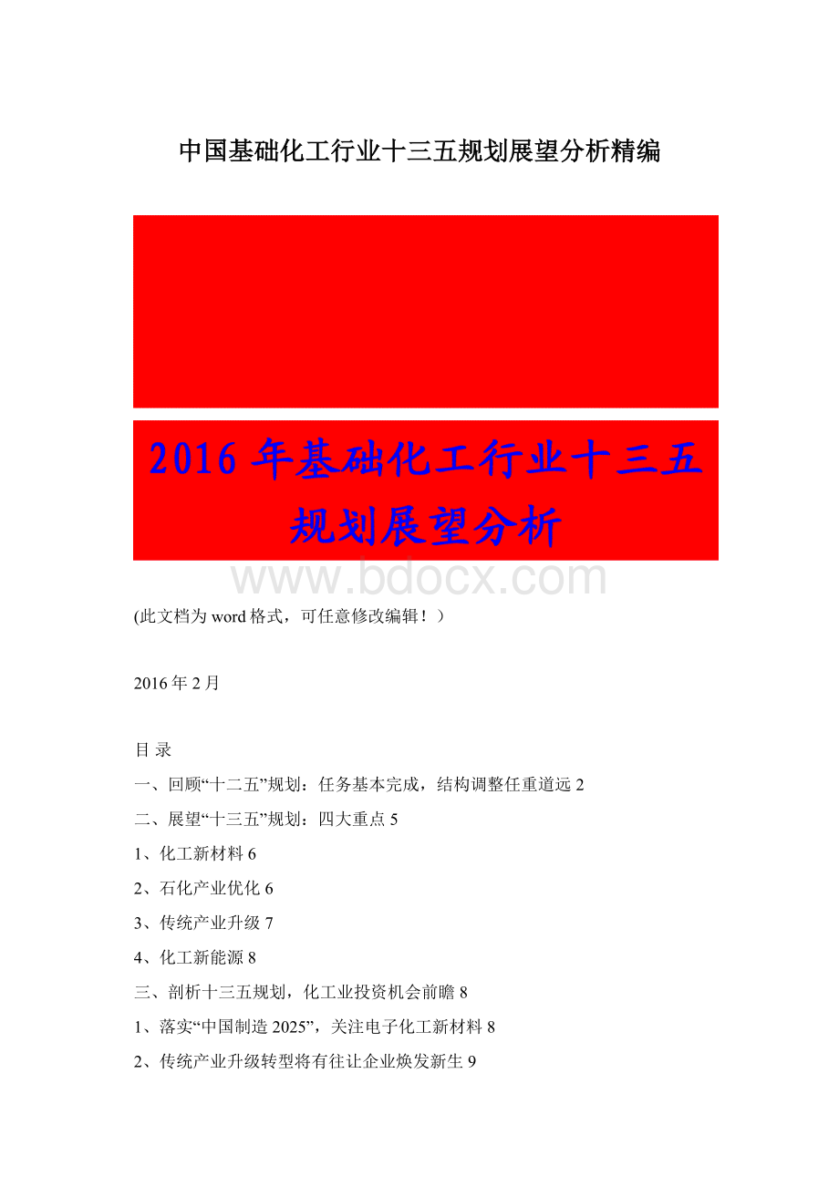 中国基础化工行业十三五规划展望分析精编Word格式文档下载.docx_第1页