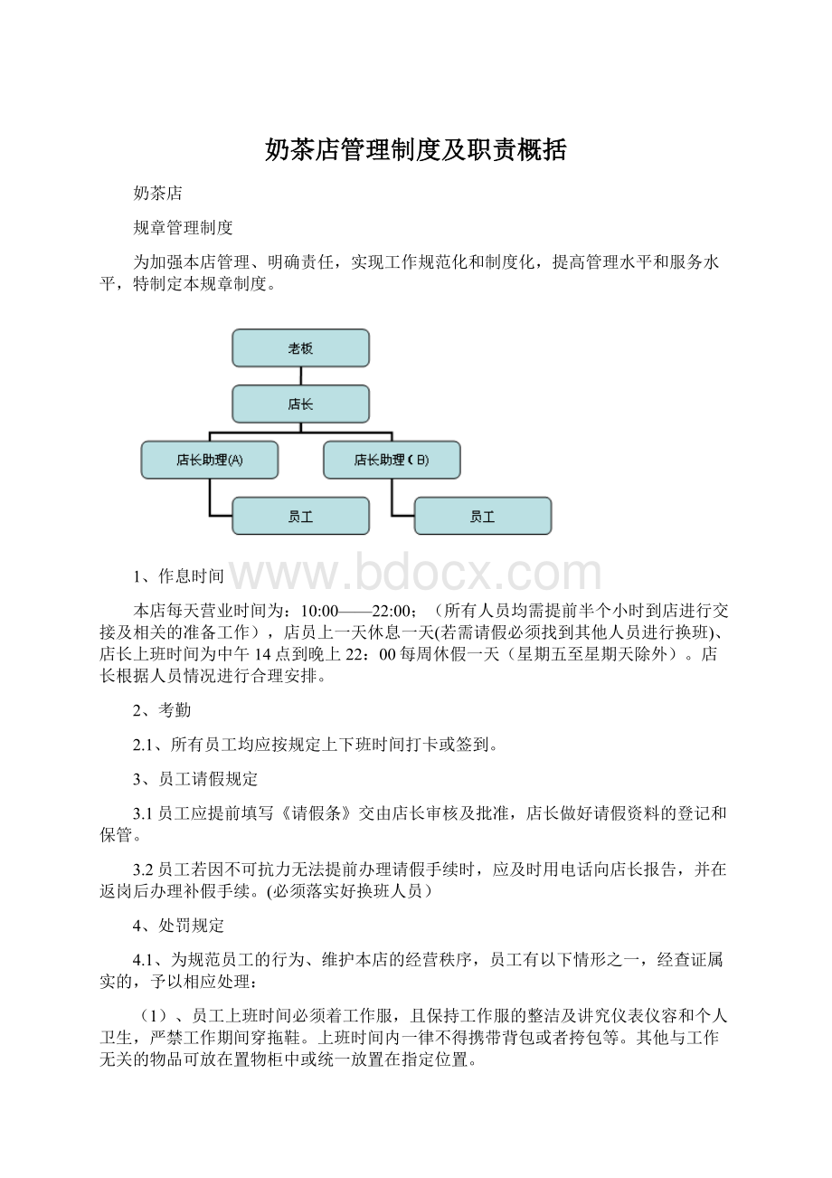 奶茶店管理制度及职责概括Word文件下载.docx