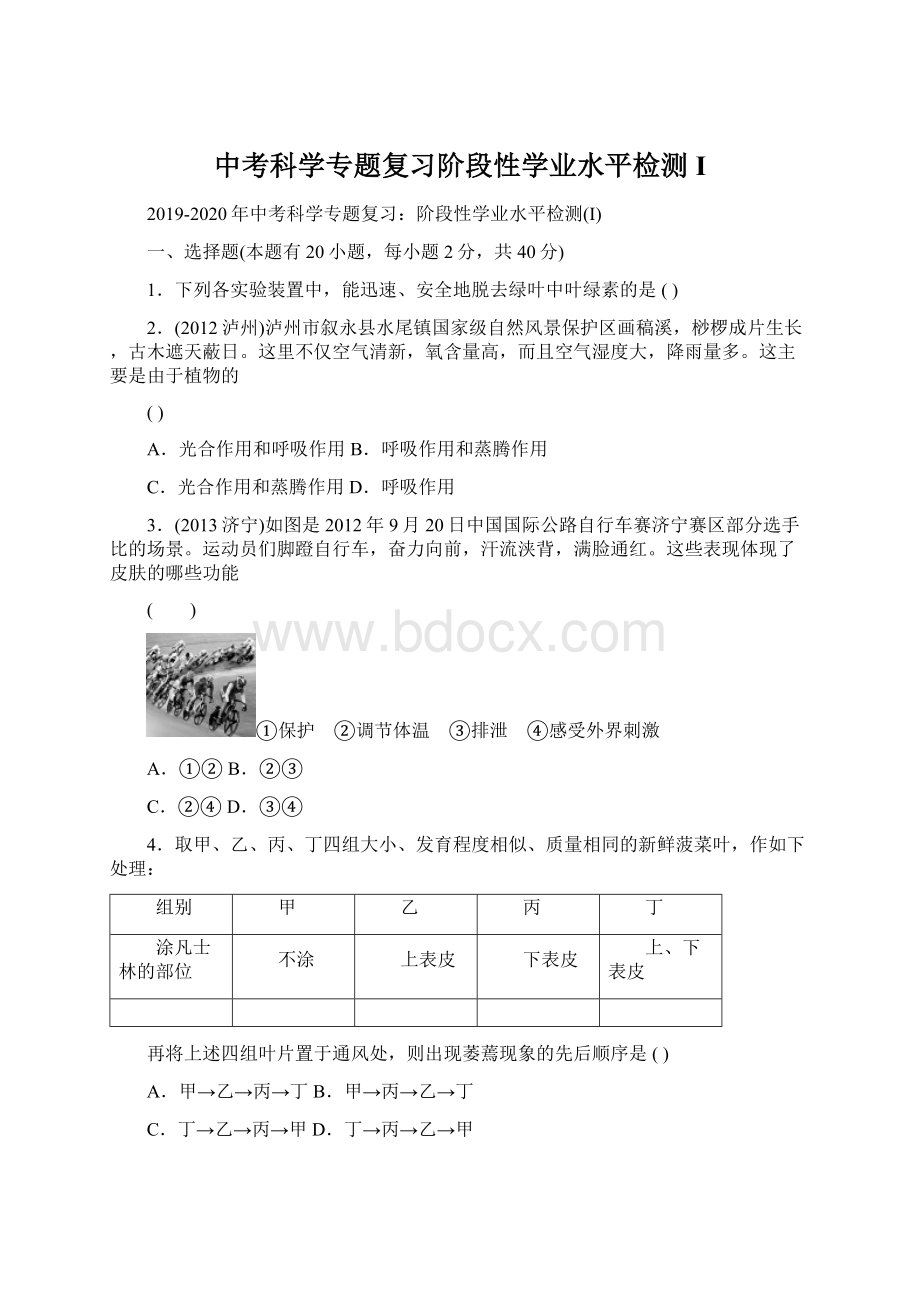 中考科学专题复习阶段性学业水平检测IWord下载.docx_第1页