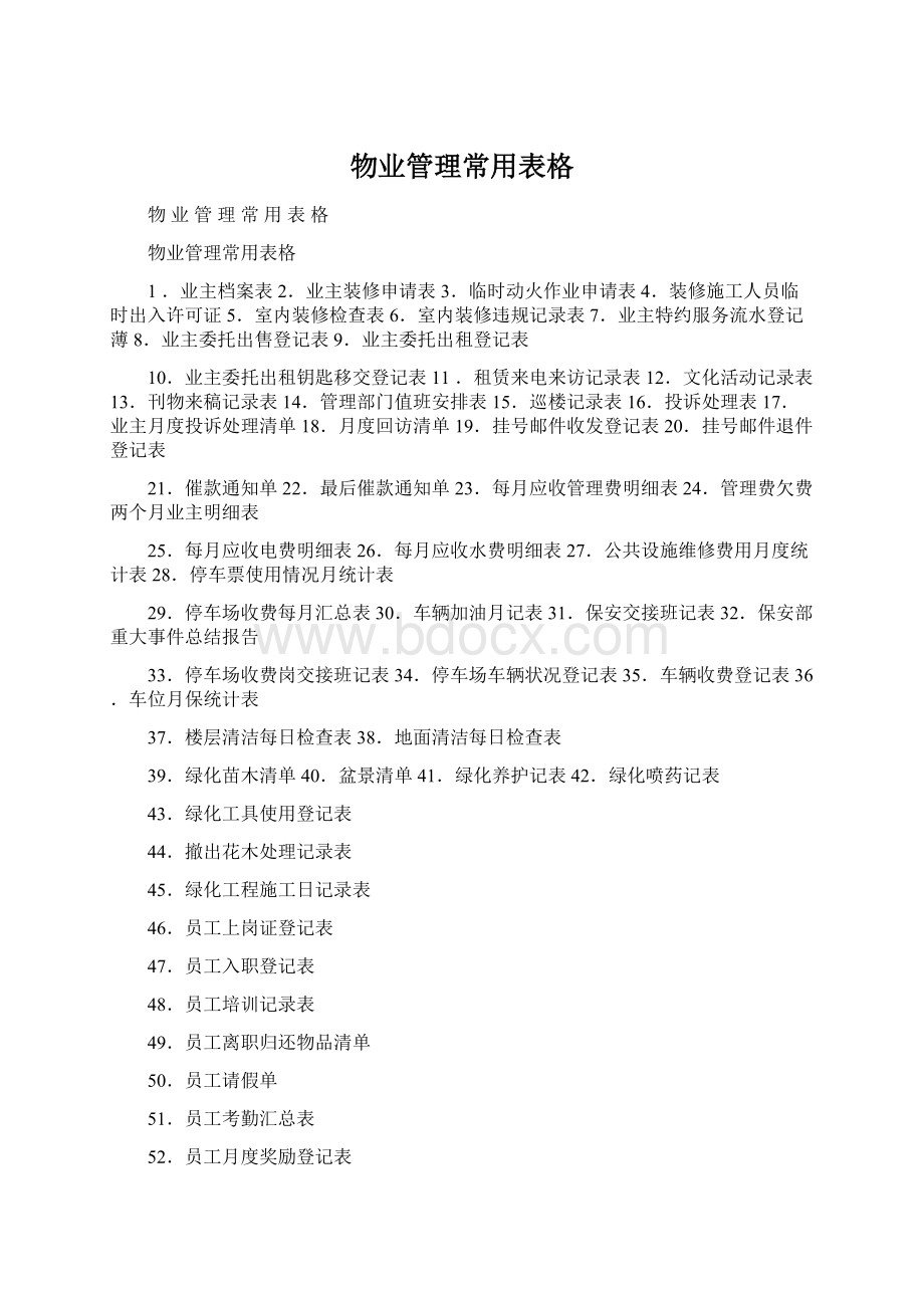 物业管理常用表格Word文档下载推荐.docx