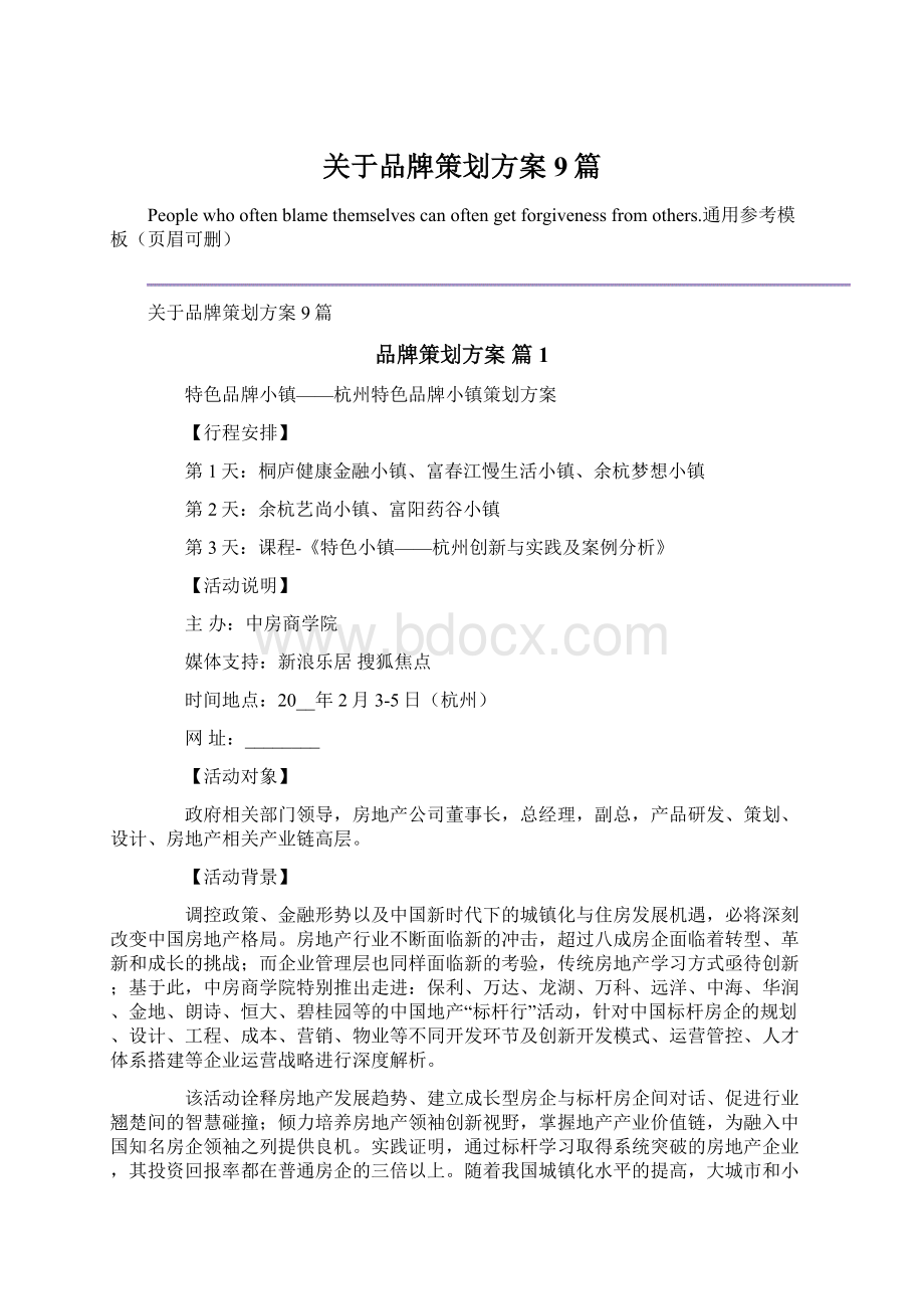 关于品牌策划方案9篇文档格式.docx_第1页